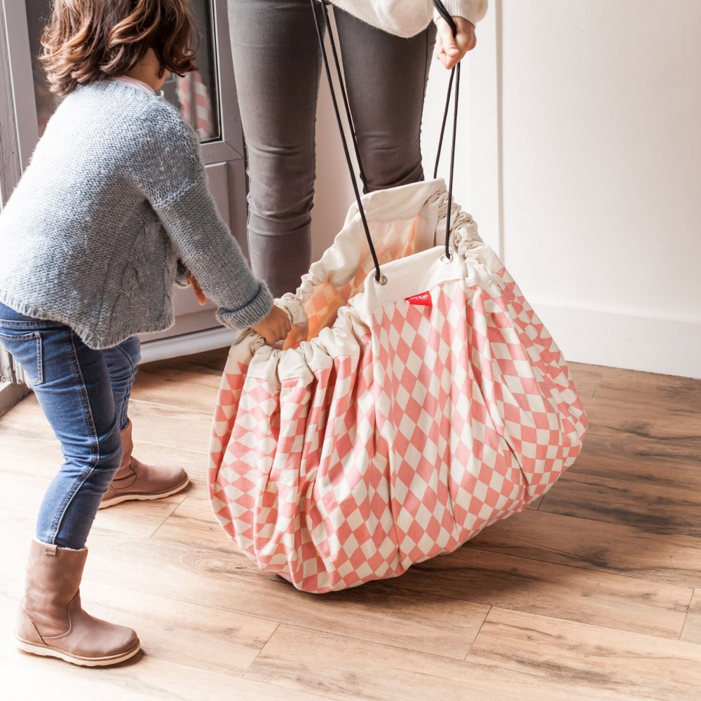 Oui Oui-bolsa-alfombra-de-juego-rombos-rosa-saco recoger juguetes