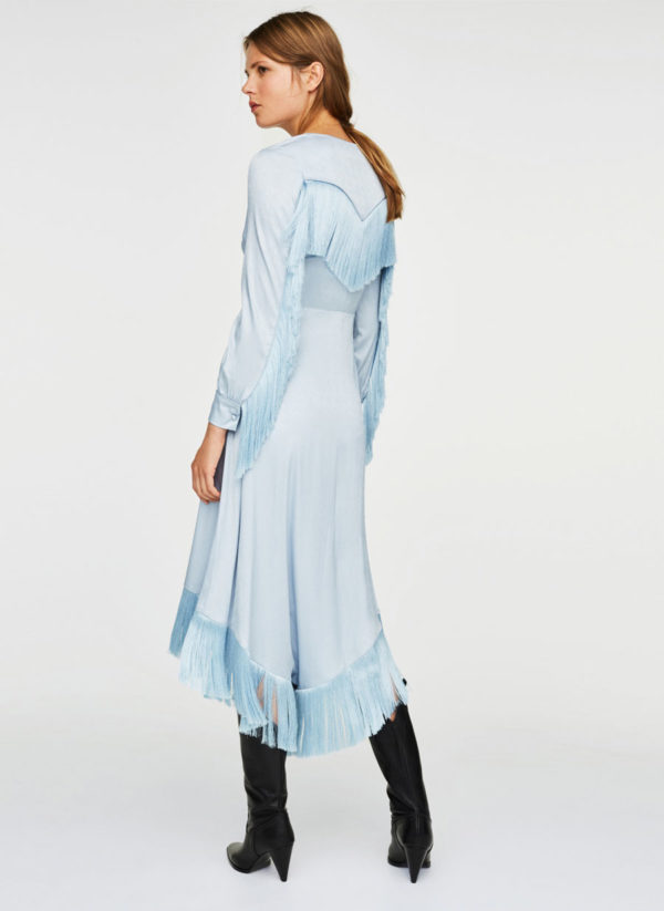 Oui Oui-vestidos invitada otoño- vestido invitada boda flecos-vestiso raso azul flecos-uterqüe